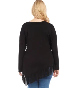Plus Size Asymmetric Fringe Top