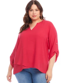 Plus Size Asymmetric Hem Wrap Top