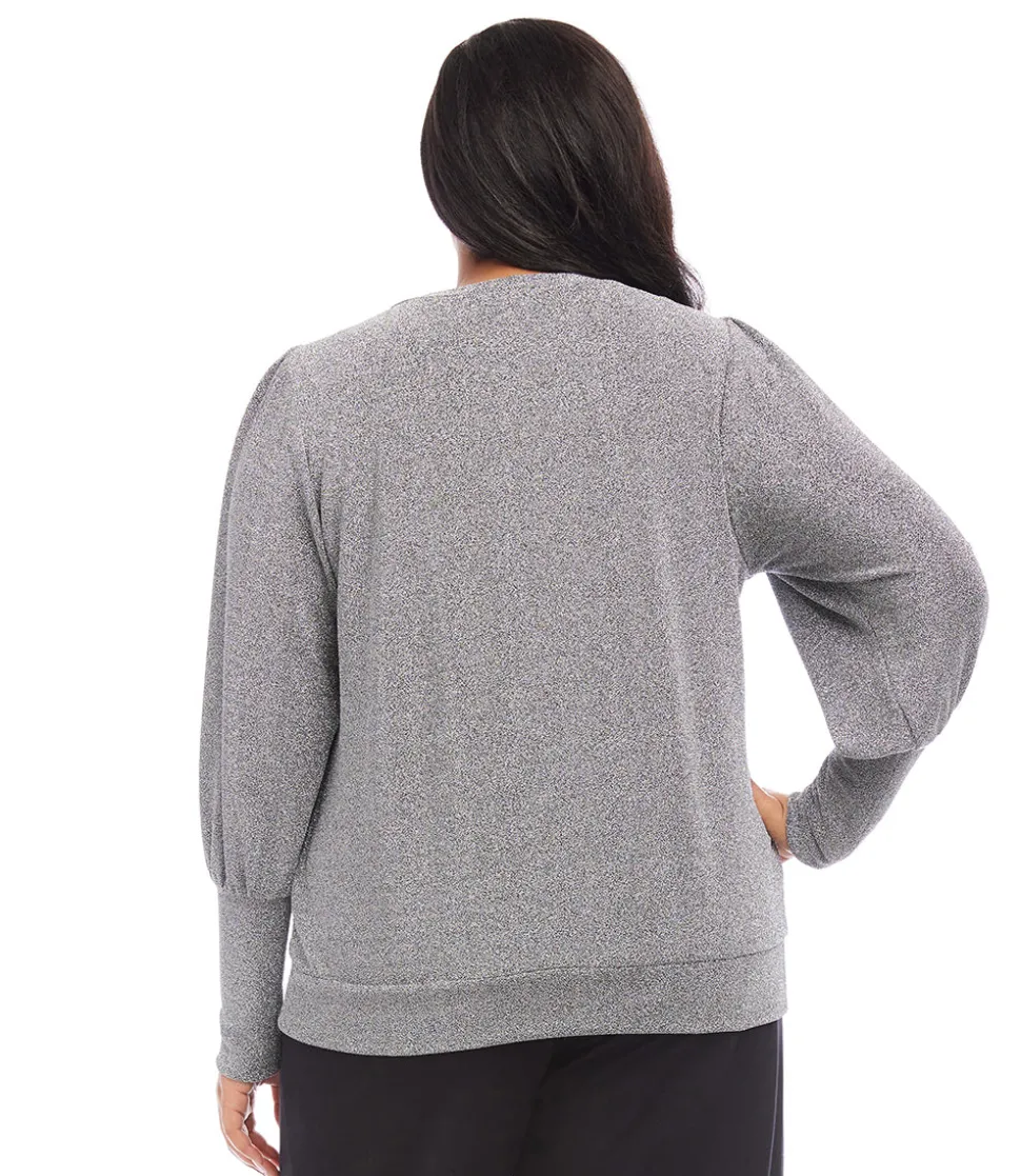 Plus Size Bishop Sleeve Metallic Top