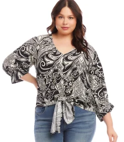 Plus Size Blouson Sleeve Tie-Front Top