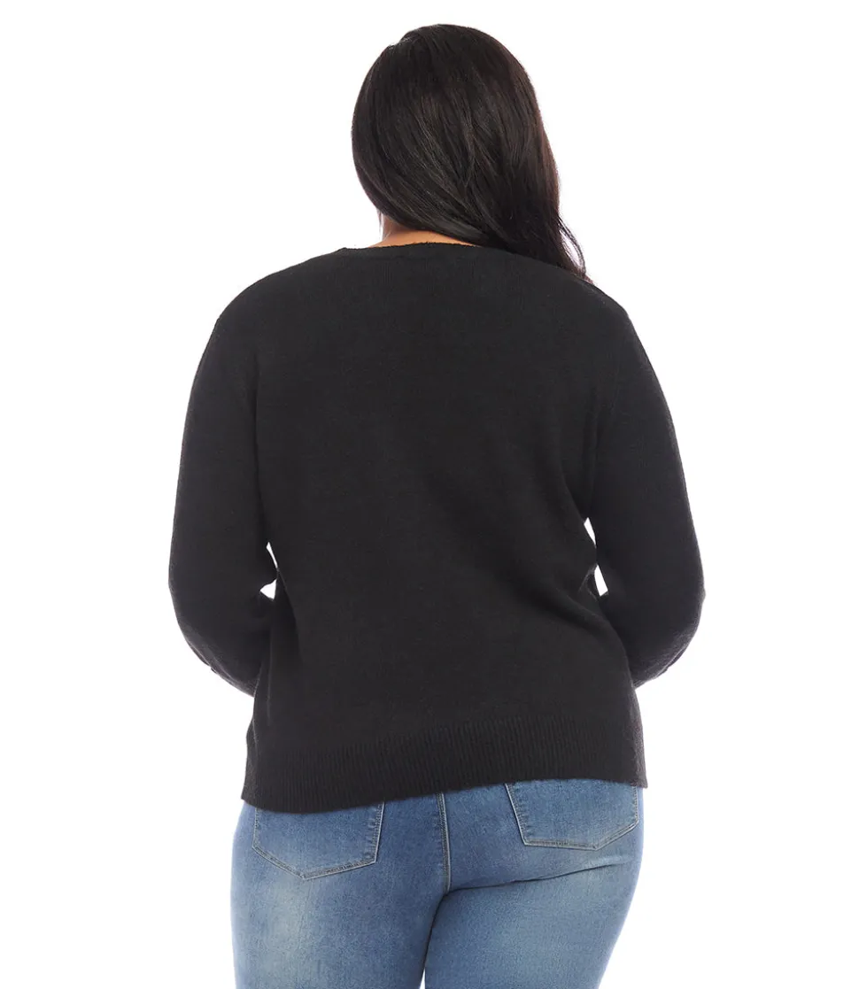 Plus Size Button Sleeve Sweater