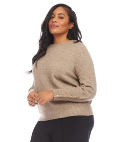 Plus Size Button Sleeve Sweater