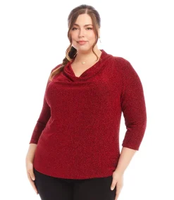 Plus Size Drape Neck Metallic Top