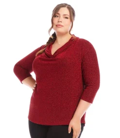 Plus Size Drape Neck Metallic Top