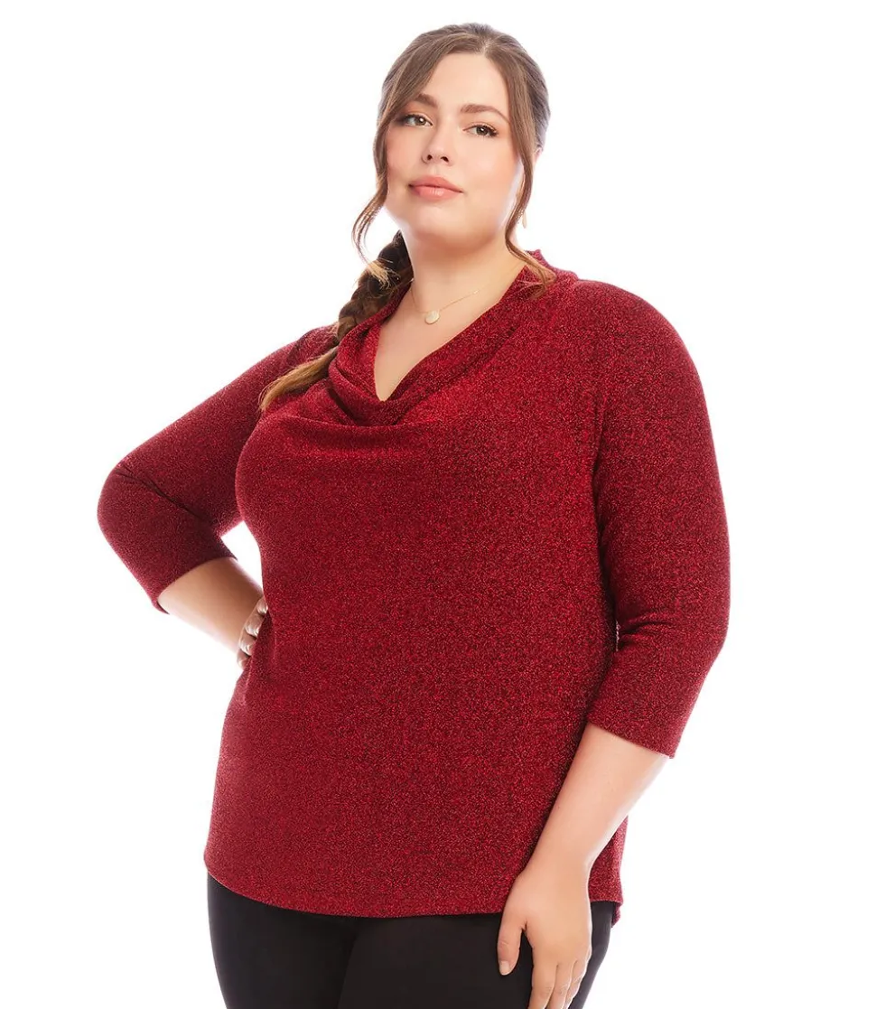 Plus Size Drape Neck Metallic Top