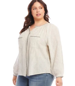 Plus Size Edge Stitch Peasant Top