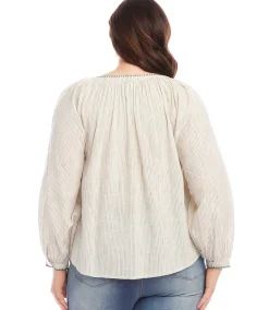 Plus Size Edge Stitch Peasant Top