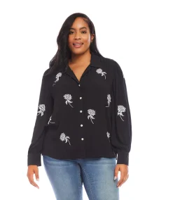 Plus Size Embroidered Blouson Sleeve Top