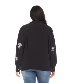 Plus Size Embroidered Blouson Sleeve Top