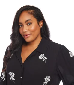 Plus Size Embroidered Blouson Sleeve Top