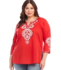 Plus Size Embroidered Tunic