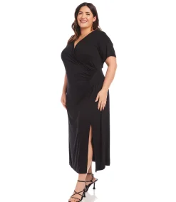 Plus Size Faux Wrap Midi Dress