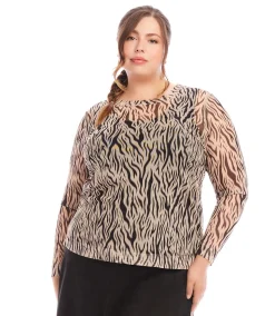 Plus Size Long Sleeve Crew Neck Mesh Top