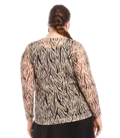 Plus Size Long Sleeve Crew Neck Mesh Top