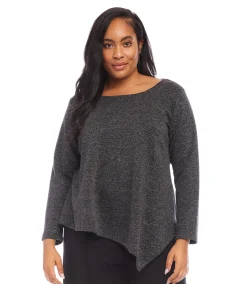 Plus Size Long Sleeve Metallic Asymmetric Top