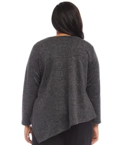 Plus Size Long Sleeve Metallic Asymmetric Top
