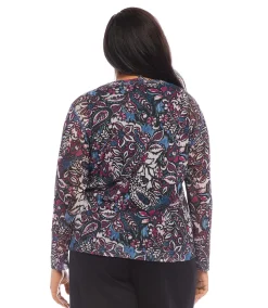 Plus Size Long Sleeve Paisley Crewneck Top