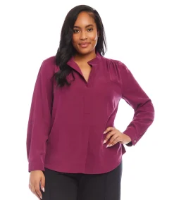 Plus Size Long Sleeve Placket Top