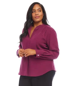 Plus Size Long Sleeve Placket Top