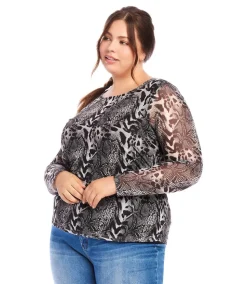 Plus Size Mesh Long Sleeve Top