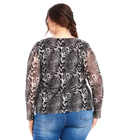 Plus Size Mesh Long Sleeve Top