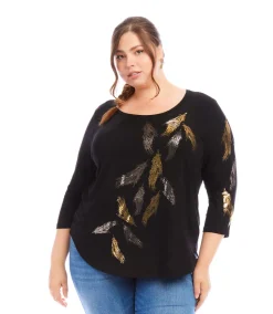 Plus Size Printed Shirttail Metallic Top