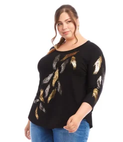 Plus Size Printed Shirttail Metallic Top
