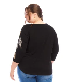 Plus Size Printed Shirttail Metallic Top