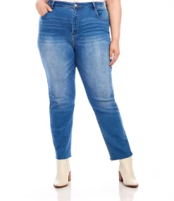 Plus Size Raw Hem Straight Jeans