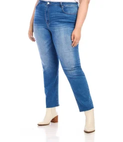 Plus Size Raw Hem Straight Jeans