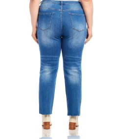Plus Size Raw Hem Straight Jeans