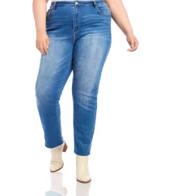 Plus Size Raw Hem Straight Jeans
