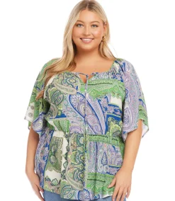Plus Size Ruffle Hem Peasant Top