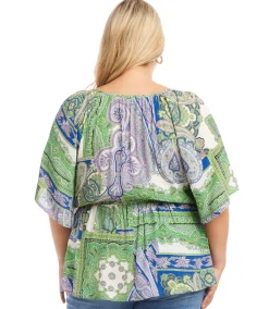 Plus Size Ruffle Hem Peasant Top