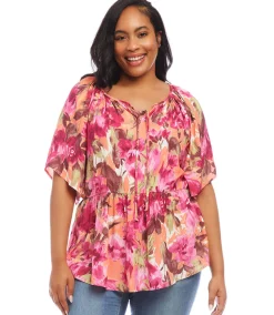 Plus Size Ruffle Hem Peasant Top