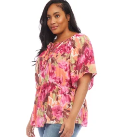 Plus Size Ruffle Hem Peasant Top