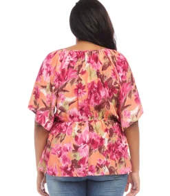 Plus Size Ruffle Hem Peasant Top