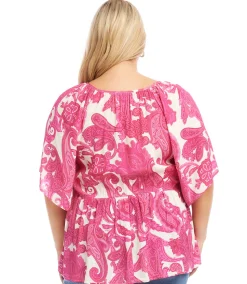 Plus Size Ruffle Hem Peasant Top