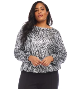 Plus Size Sequin Boatneck Top