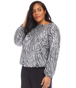 Plus Size Sequin Boatneck Top