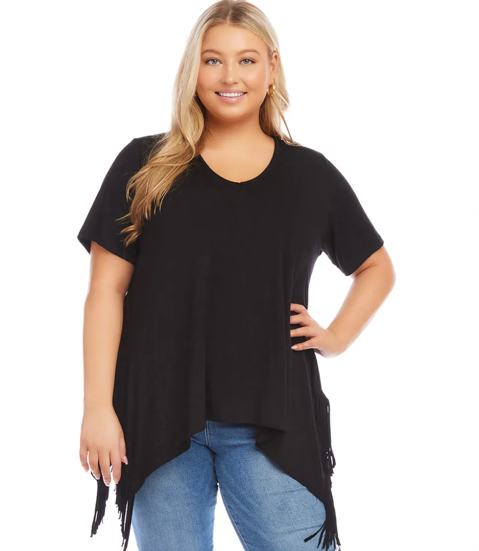Plus Size Short Sleeve Fringe Top