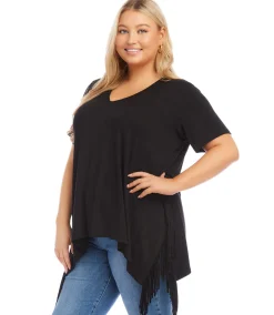 Plus Size Short Sleeve Fringe Top
