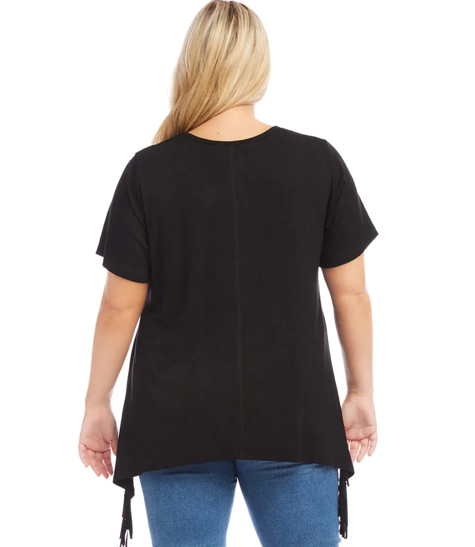 Plus Size Short Sleeve Fringe Top