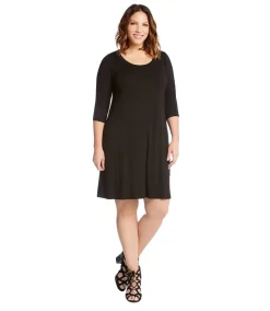 Plus Size Three Quarter Sleeve A-Line Dress