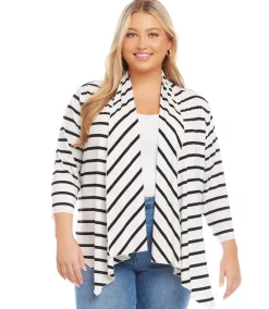 Plus Size Three Quarter Sleeve Drape Front Cardigan