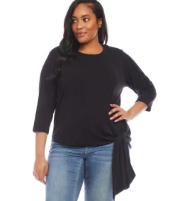 Plus Size Three Quarter Sleeve Side-Tie Top