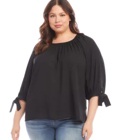 Plus Size Tie Sleeve Peasant Top