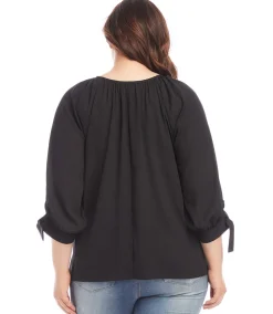 Plus Size Tie Sleeve Peasant Top