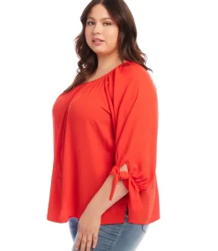 Plus Size Tie Sleeve Peasant Top