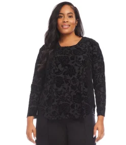 Plus Size Velvet Burnout Shirttail Top
